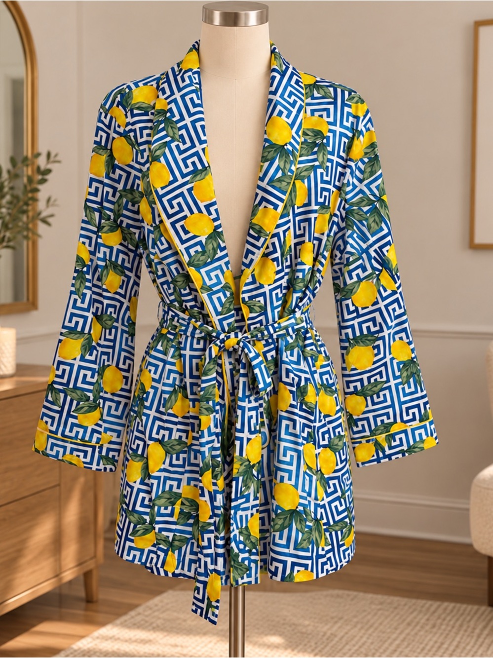 NWT Eco-Friendly Lemon Print Belted Robe L/XL